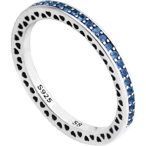 Ring Radiant Hearts Silver Rings With BLUE CZ For Women Men Anel Feminino 100% 925 Jewelry Sterling Silver Anillos Wedding