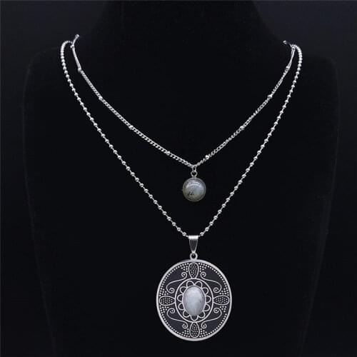 2PCS Flash Stone Stainless Steel Layered Necklace Women Silver Color Boho Necklace Charms Jewelry bijou femme 2021 N3611S04