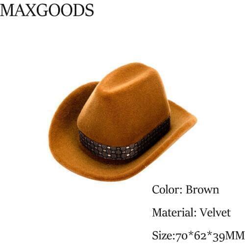 1 Pcs Creative Design Cowboy Hat Shape Velvet Rings Boxes Fashion Brown Jewelry Display Jewelry Packaging Storage Case