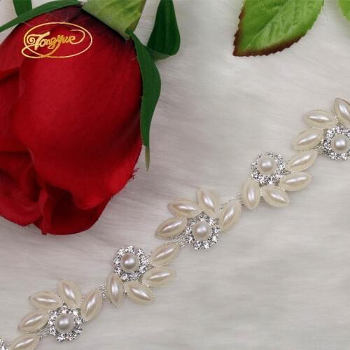 1 Yd 3D High Quality Pearl And Rhinestone Basic Garment Sewing Applique Wedding Dress Decoration DIY Strass Adornment Crafts