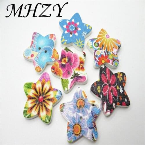 10/20PCS 25MM mix white Printed Pentagram Wooden Buttons handmade wood buckle craft DIY baby Sewing apparel accessories K31