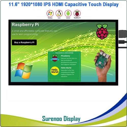 11.6" 1920*1080 HDMI LCD Module Display Monitor IPS Screen with USB Capacitive Touch Panel support Audio Output for Raspberry Pi