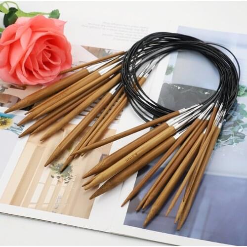 13pcs Natural Bamboo Handle with Metal Tube Knitting Needles, DIY Sweater Weaving Needle Tool Set, Circular Crochet Accessories