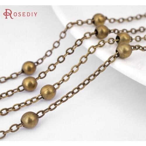 21064)5 meters Chain width:2MM,bead:4MM Antique Bronze Copper Flat O Shape Chain with 4MM bead Diy Jewelry Findings Accessories