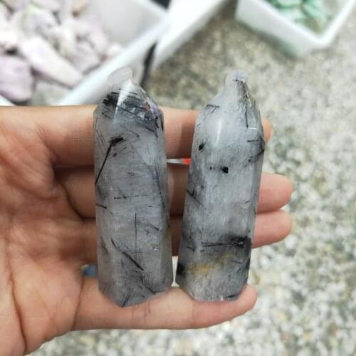 5-8CM Natural Hairstone Point Black Hair Quartz Wands Tourmaline Crystal Obelisk Reiki Healing Ornament For House Decoration Gem