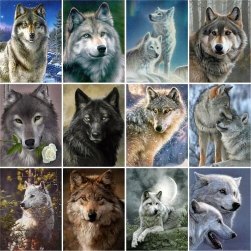 Huacan 5D DIY Diamond Painting Wolf Diamond Mosaic Full Embroidery Kit Animals Paintings For Interior Home Decoration
