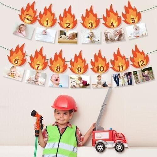 Baby Shower Firefighter Wall Hanging Photo Display Banners Decorations Expression Fireman Theme Happy Birthday Party Supplies