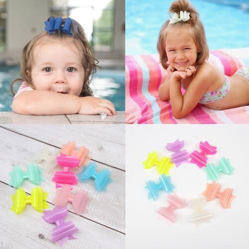 Ncmama Summer PVC Jelly Hair Bows for Girls Hair Clips 3'' Cute Hairpins Kids Princess Pool Bows Hair Barrettes Hair Accessories