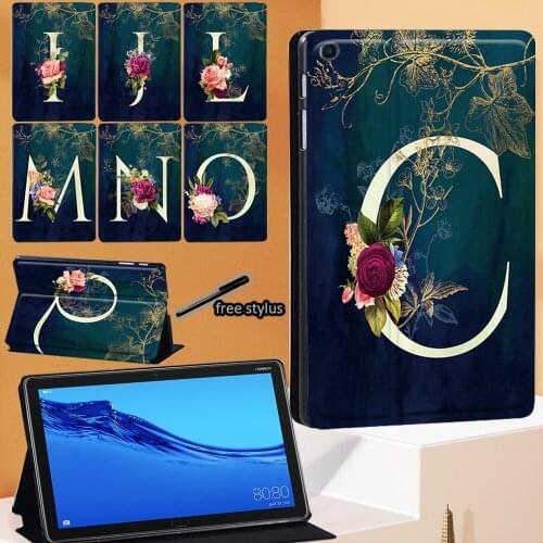 Tablet Case for Huawei MediaPad M5 10.8 Inch/ MediaPad M5 Lite 10.1 Inch Flower Letter Series Folio Stand Cover+ Free Stylus