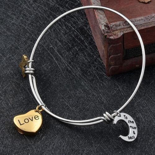 CJB0001 Handmade DIY Wire Bangles/Bracelets With I Love You To Moon&Back Cremation Urns Charms Keepsake Pendant