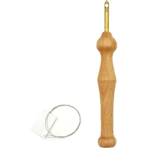 D0AC Durable Knitting Embroidery Pen Punch Needle Threader Set DIY Wooden Handle Weaving Sewing Felting Craft
