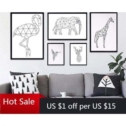 Kids Aesthetic Room Decor Prints Canvas Painting Abstract Geometric Deer Fox Elephant Nordic Posters Pictures Art Wall Decor