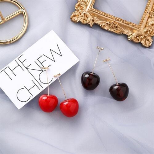 Korean Version of the Fashion Sweet red Fruit Cherry long Earrings womens Personality Temperament food cherries Jewelry Brincos