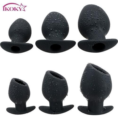 IKOKY Erotic Enema Anal Dilator Hollow Silicone Vagina Speculum Sex Tools For Couples Butt Plug Anal Plug Sex Toys For Men