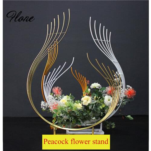 Artificial peacock flowers curved flower arrangement stand Wedding home party road table centerpiece backdrop stand decoration