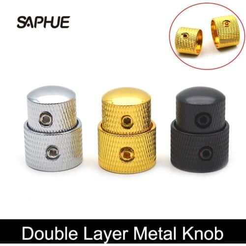 Concentric Double Layer Metal Volume Tone Cylinder Control Knobs Caps Buttons for Electric Guitar Bass Replacement Parts
