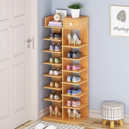Multi-layer storage pattern Nordic wooden shoe rack small floor area simple modern shoe cabinet storage drawer simple door small