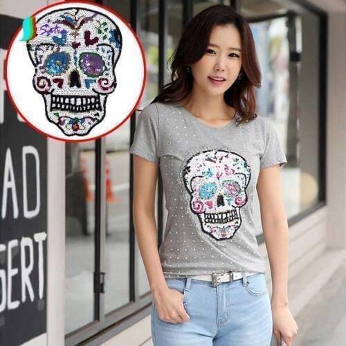 Skull Sequin Patch for T-shirts,Jeans Clothing Decoration DIY Skull Sequins Patch S0453H DIY Accessory 26cm*19cm