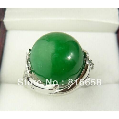 Natural green jade Solid silver jewellery ring size: 6-9