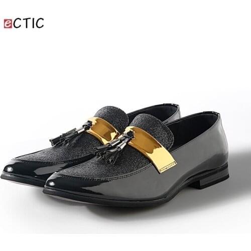ECTIC 2018 New Elegant Rhinestones Glitter Decor Men Tassel Loafers Slipper Casual Shoes Wedding Dress Mens Slip On Flats