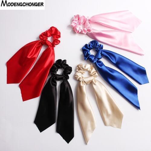 Pure Color Chiffon Hair Scarf Elastic Boho Streamers Bow Headband Hair Ties Scrunchie Ponytail Holder For Women Hair Accessories