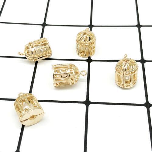 10pcs 12*20mm Birdcage With Pearl Inside Gold Color Tone Pendant Charms For DIY Handmade
