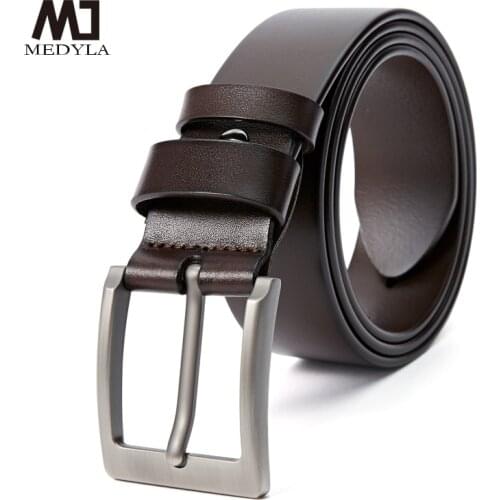 MEDYLA Mens Genuine Leather Alloy Pin Buckle Business Leather Head Leather Genuine Leather Belt Youth Tide Brand Belt A90902