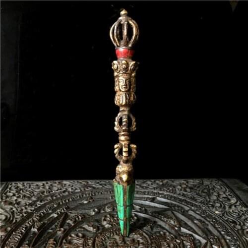 TBC991 Tibetan Handicrafts Buddhist Hayagriva Vajra Pestle Amulet Tibet Crafts Collections Brass Golden 150mm