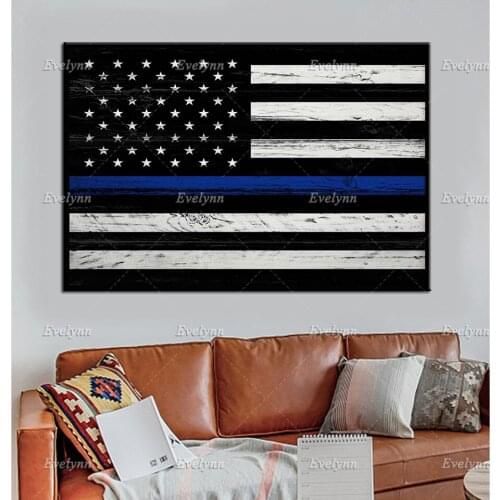 Thin Blue Line Canvas,USA Flag Thin Blue Line Oil Painting Poster And Prints On Canvas Wall Art Modular Pictures For Living Room