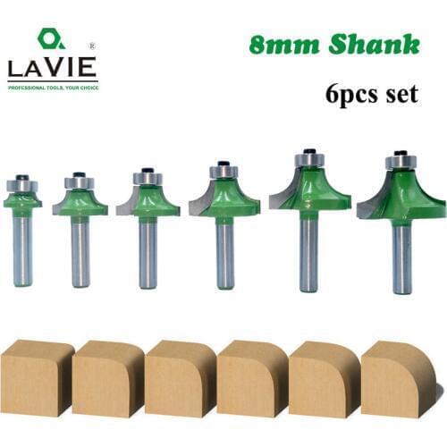 LA VIE 6pcs 8mm Corner Round Over Router Bit with Bearing Milling Cutter for Wood Woodworking Tool Tungsten Carbide MC02048