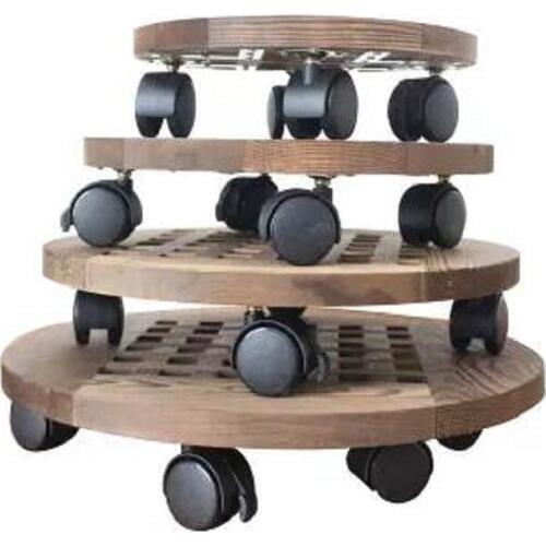 Universal wheel carbonized wood flower pot tray Thick rounded solid wood with roller fish tank moving base