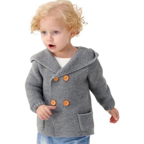 Knitting Cardigan Toddler Baby Boys Girls Solid Color Ears Hooded Knitted Tops Warm Coat Clothes Long Sleeve Baby Fashion Jacket
