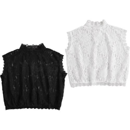 Women Hollow Floral Lace Fake Collar Turtleneck Detachable Dickey Half Blouse