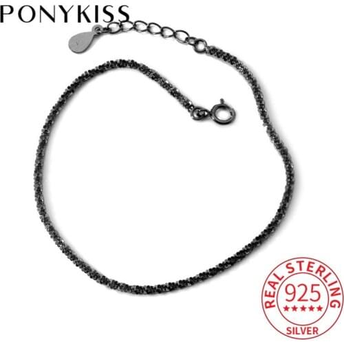 PONYKISS Classic S925 Sterling Silver Minimlist Chain Bracelets Women Anniversary Delicate Accessory girls Romantic Gift