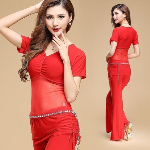 2017 Cotton Rushed Bellydance Costume Real Women Belly Dance Skirt Woman India Square Suits Top& Pants Professionalss97 + K60