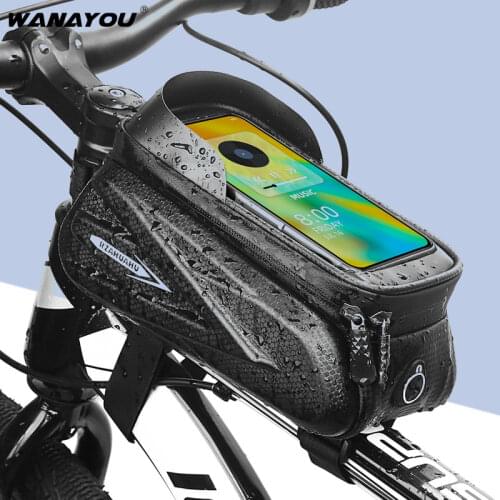 WANAYOU 7.2Inch Hard Shell Waterproof Bicycle Bag,Front Beam Bag with Touch Screen To Block Light,Earphone Hole Riding Equipment
