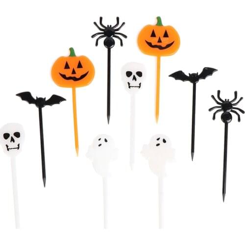 10pcs/set Lunch Pick Halloween Fruit Fork Cartoon Children Cake Dessert Pick