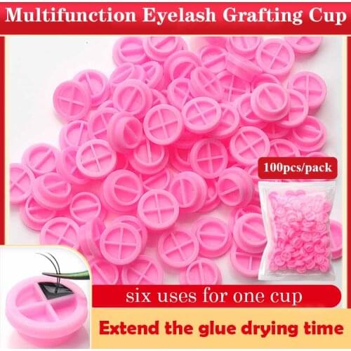 100pcs/pack Pink Eyelash Glue Holder Multifunction Grafting Eyelash Extension Plastic Cross Glue Gasket Pallet Delay Cups