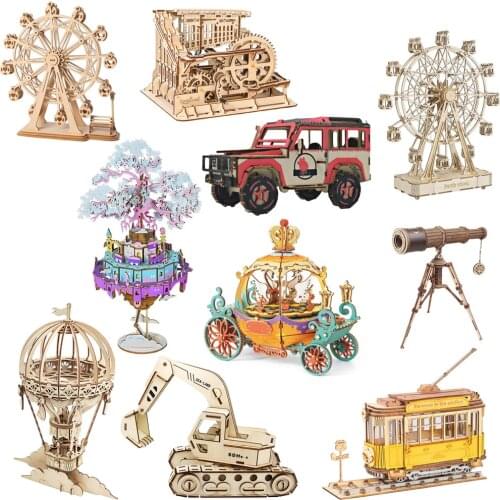 Multi Pieces 3D Puzzle Hot Air Balloon Ferris Wheel Car Shape Handmade DIY Wooden Assembling Ornaments Kids Adult Toys Gift