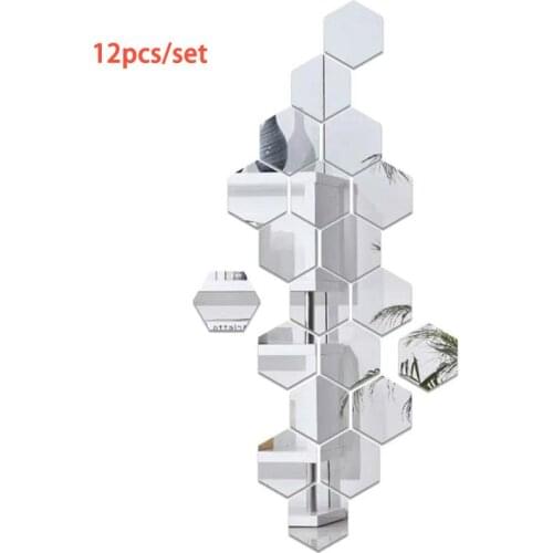 12pcs/set 3D Mirror Wall Sticker DIY Hexagon Acrylic Wall Stickers Living Room Home Decoration adesivo de parede Home Wall Decor