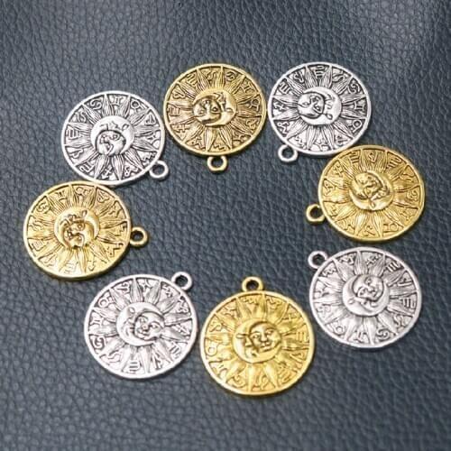 8pcs Helios 12 Constellation Astrology Amulet Pendant Retro Necklace Bracelet Accessories DIY Charms For Jewelry Crafts Findings