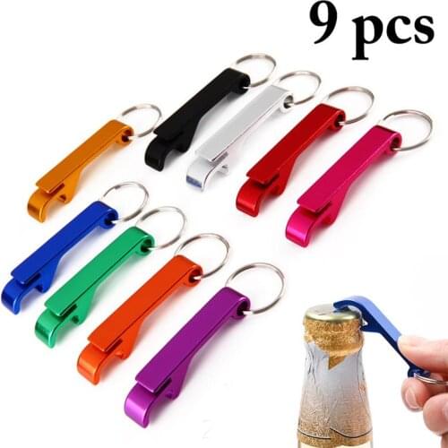 9pcs Portable Beer Bottle Opener Keychain 4 In 1 Pocket Aluminum Beer Bottle Opener Can 6 Colors Wedding Party Favor Gifts