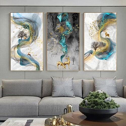 Abstract Golden Deer Canvas Painting Scandinavian Posters and Prints Wall Art Picture for Living Room Cuadros Home Decoration