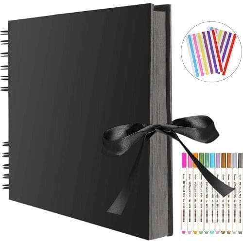 Photo Albums 80 Black Pages Memory Books A4 Craft Paper DIY Scrapbooking Picture 12 Marker Pens Wedding Birthday Childrens Gift