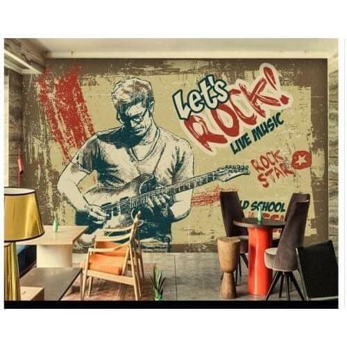 Free shipping 3D custom wall paper 2015 Retro nostalgia rock music mural wallpaper home decoration