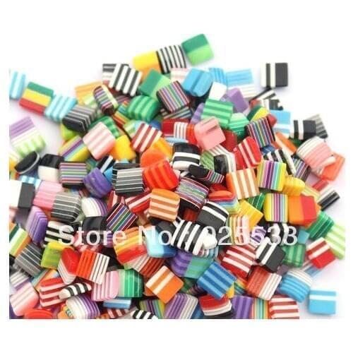 Free Shipping 500pcs 8mm Mix Color Spuare-shape Lovely Rainbow Stripes Acrylic Scrapbook Flatback Beads for Bracelet DIY