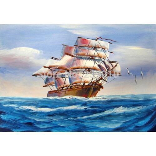 Free shipping Ship king landscape oil painting on canvas wall art water sailing decoration painting