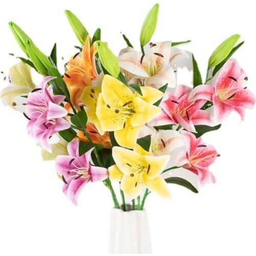 Rainbow rayon large bouquet of lilies bouquet artificial jewelry flowers DIY wedding flower bride hand flower decoration