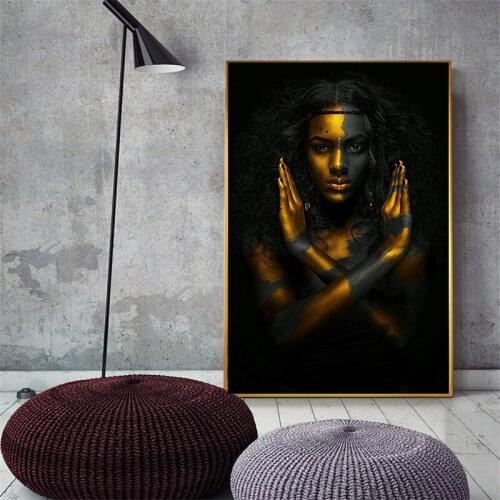 Black and Gold African Nude Woman Indian Canvas Painting Posters and Prints Cuadros Wall Art Pictures for Living Room Home Decor