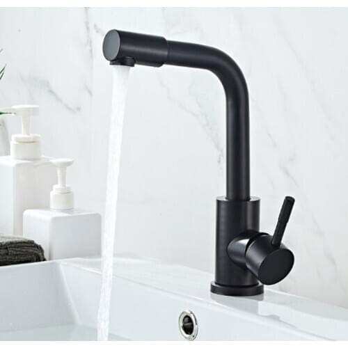 Black Kitchen Faucet 304 Stainless Steel Single Handle Single Hole Hot Cold Water Sink Tap Basin Mixer Tap for Bathroom Lavatory